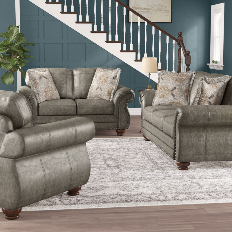 Canora Grey Macalla 3 Piece Vegan Leather Living Room Set & Reviews